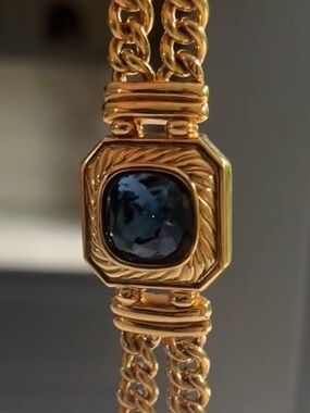 Lanvin Gold Tone Bracelet Blue Stone Germany 7.5 in